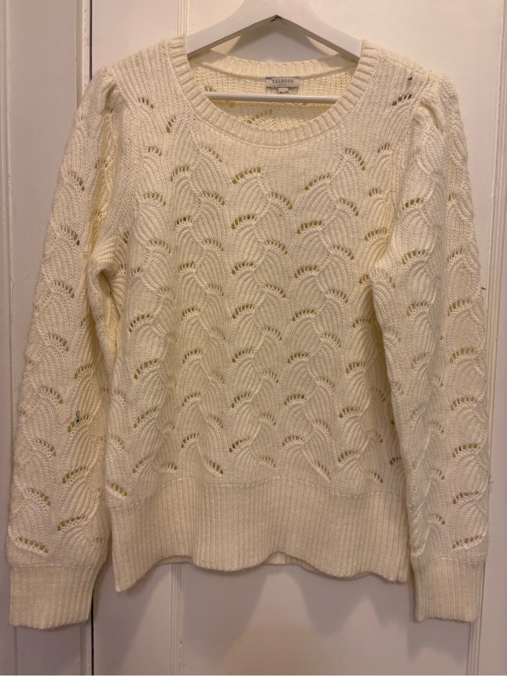 Talbots Ivory Open-Knit Crewneck Sweater
